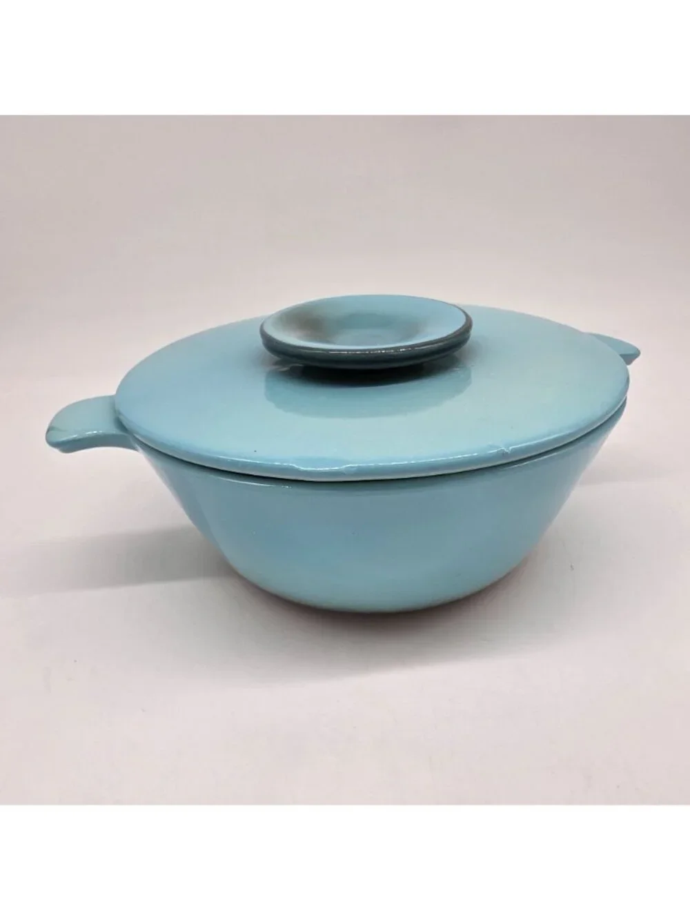 Hall USA Oven-Proof Divided Casserole Dish Lid Light Blue Ceramic VTG Serveware